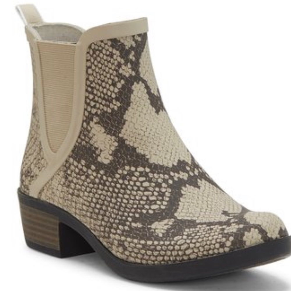 Lucky Boots Snakeskin Print Basel H2O Sze 6 Rain Winter Side Zip Stylish